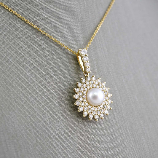 14k Yellow Gold Diamond Round Pendant Chain image 1