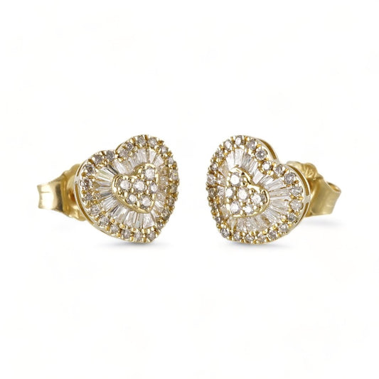 14k Yellow Gold Diamond Heart Earrings image 0
