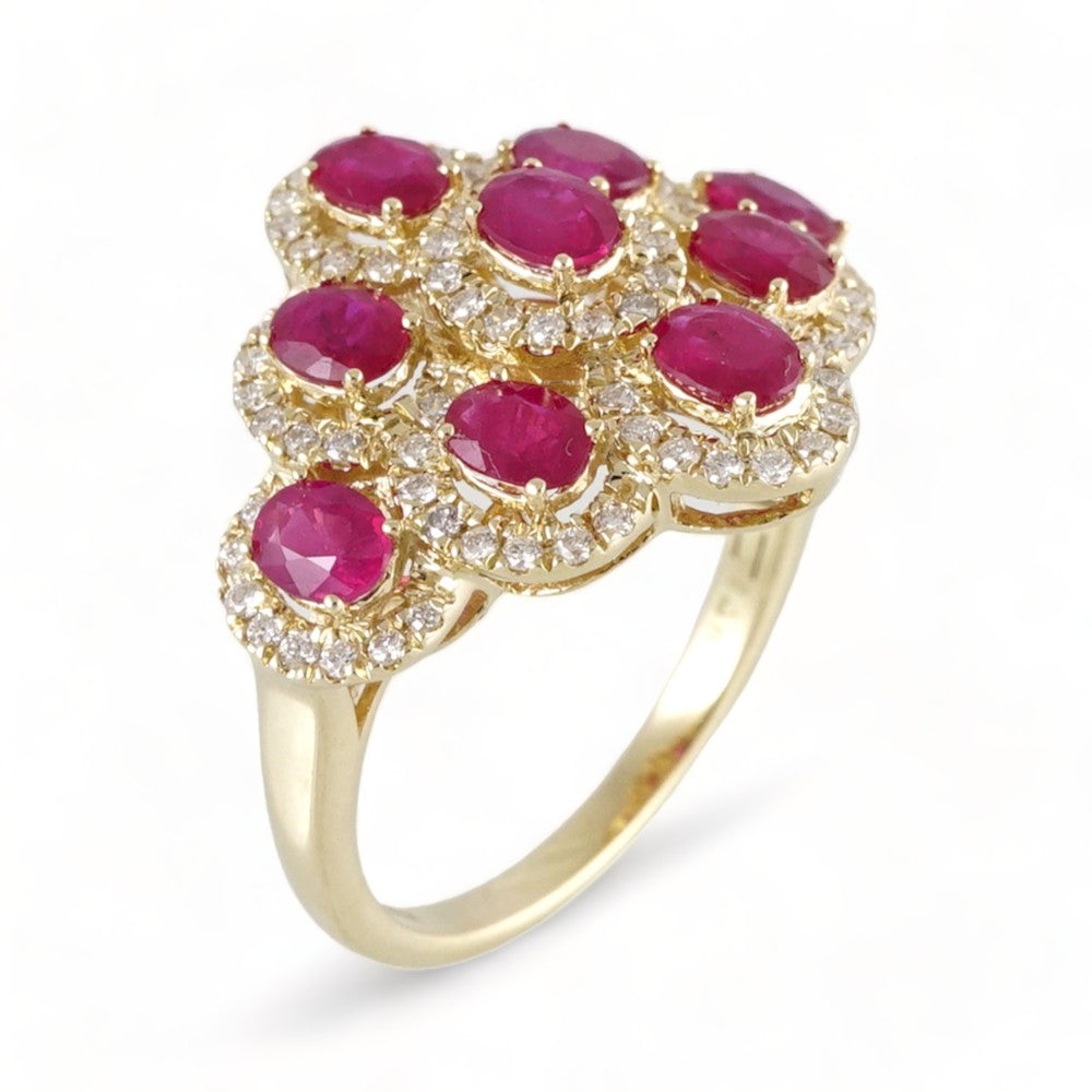 14k Gold Diamond Red Stones Ring image 0