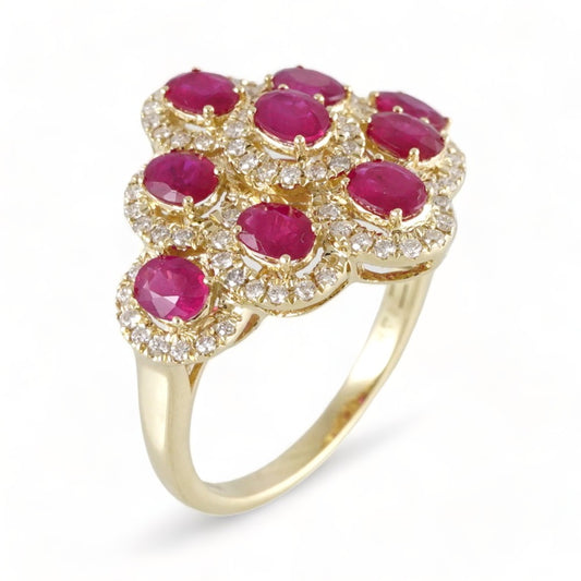14k Gold Diamond Red Stones Ring image 0