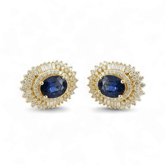 14k Yellow Gold Diamond Oval Sapphire Stone Studs image 0
