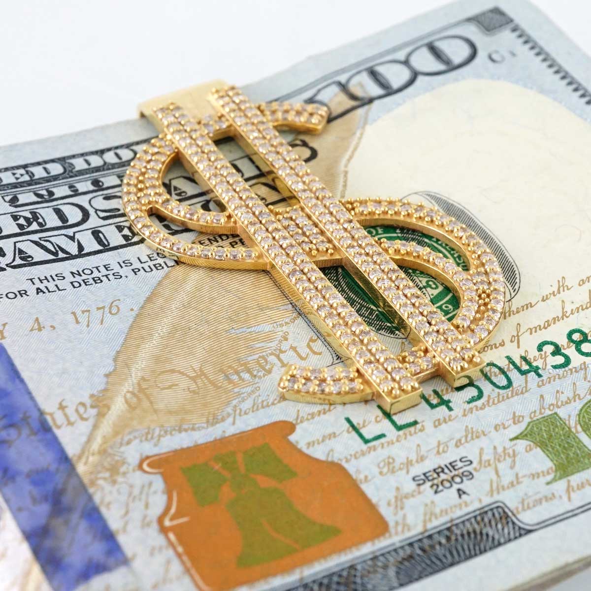 14k Yellow Gold Diamond Sign Money Clip image 0