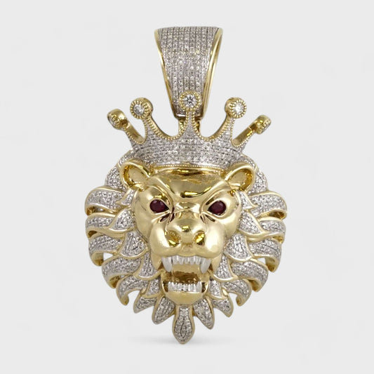 10k Yellow Gold Diamond Lion Face Pendant image 0