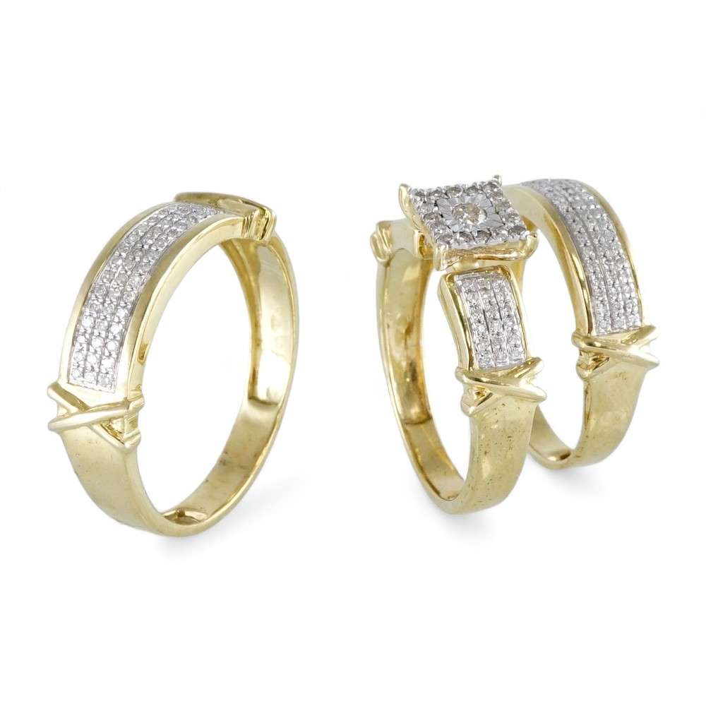 10k Yellow Gold Diamond Trio Engagement Set Ring image 0