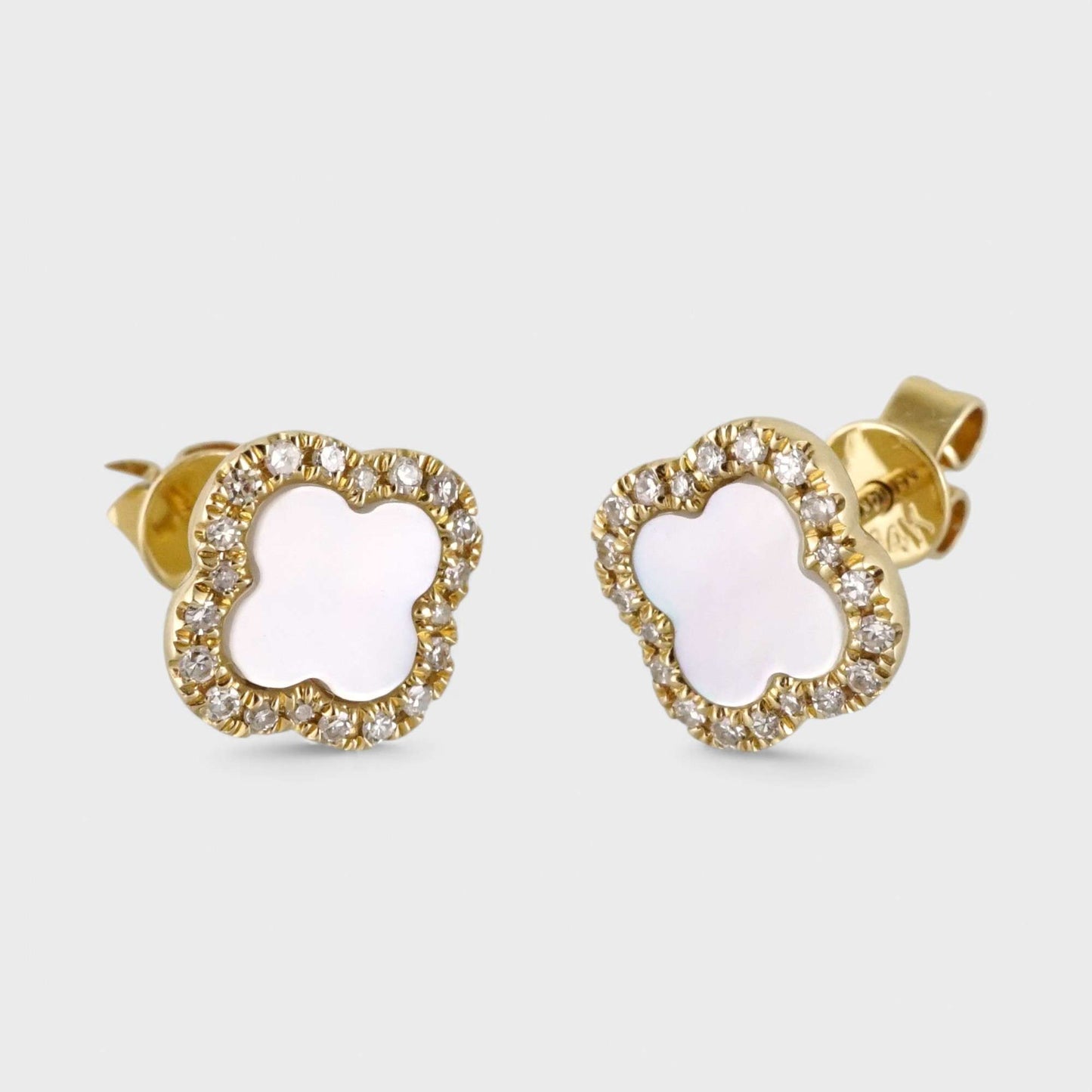 14k Yellow Gold Diamond Flowers Stud Earrings image 0