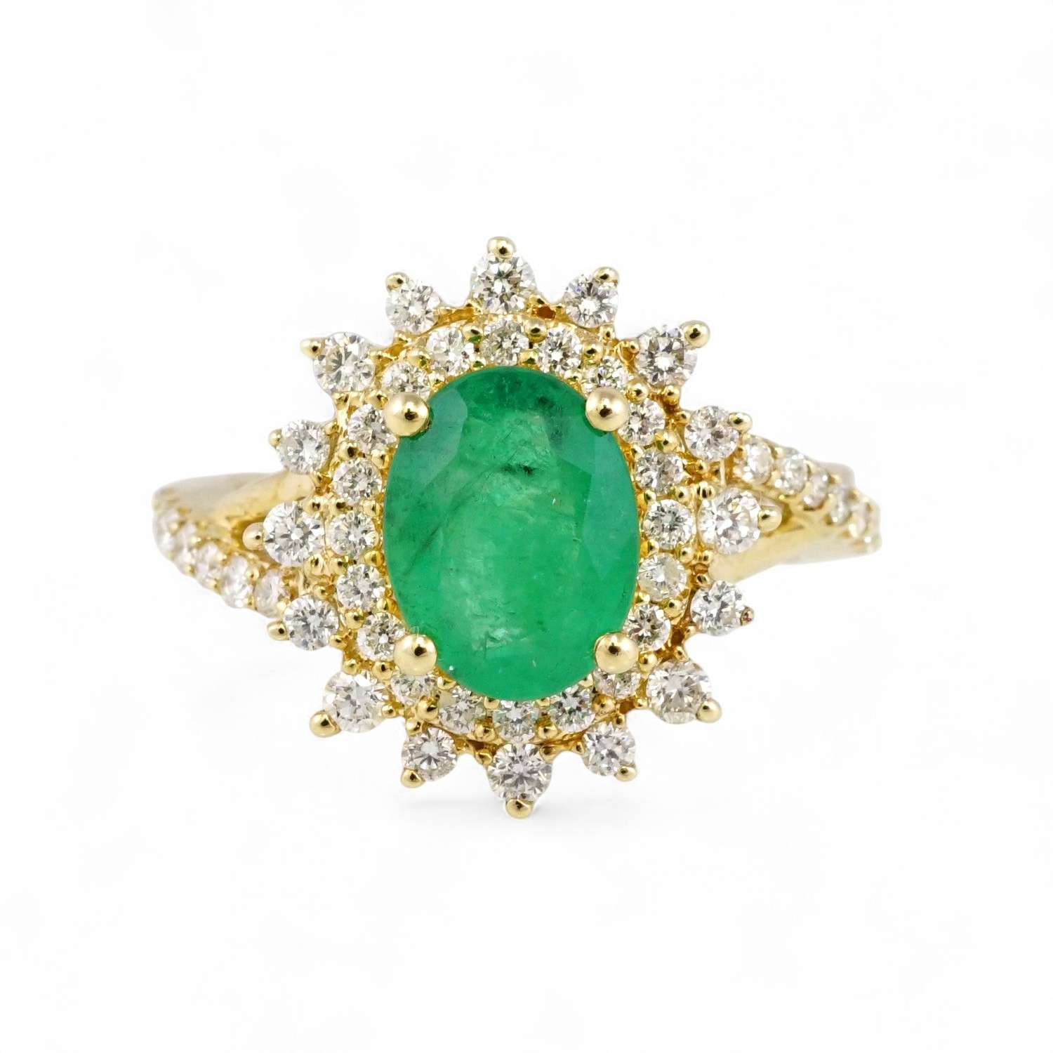 14k Yellow Gold Diamond Green Stone Ring image 1
