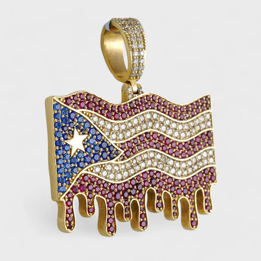 14k Yellow Gold Puerto Rico Flag Pendant image 0