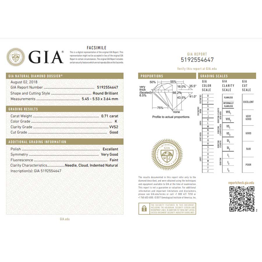 0.71 Carat Round Brilliant Natural Diamond