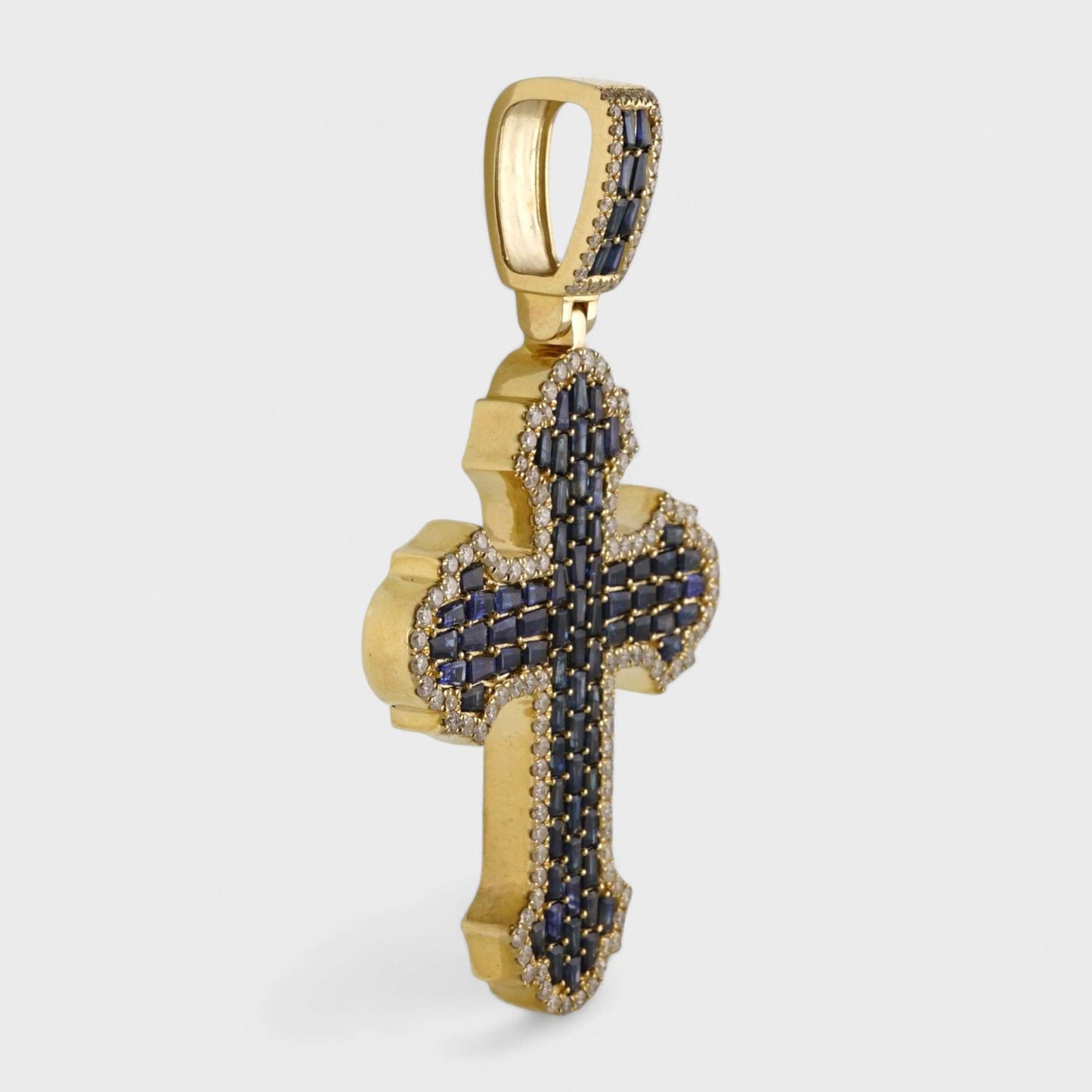 14k Yellow Gold Diamond Blue Cross Pendant image 1