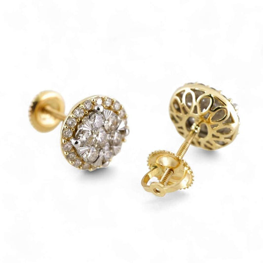 14k Yellow Gold Diamond Round Stud Earrings image 1