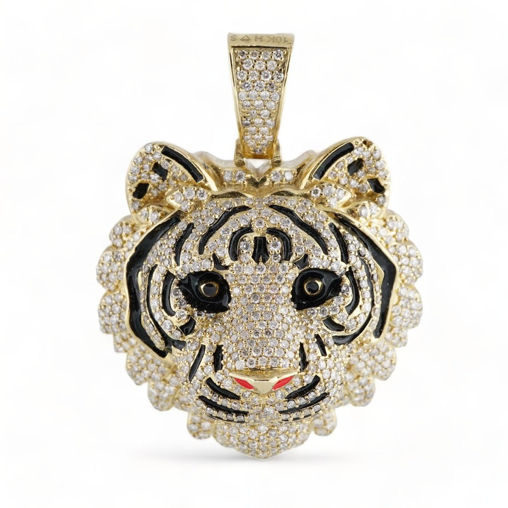 10k Gold Diamond Tiger Pendant image 1