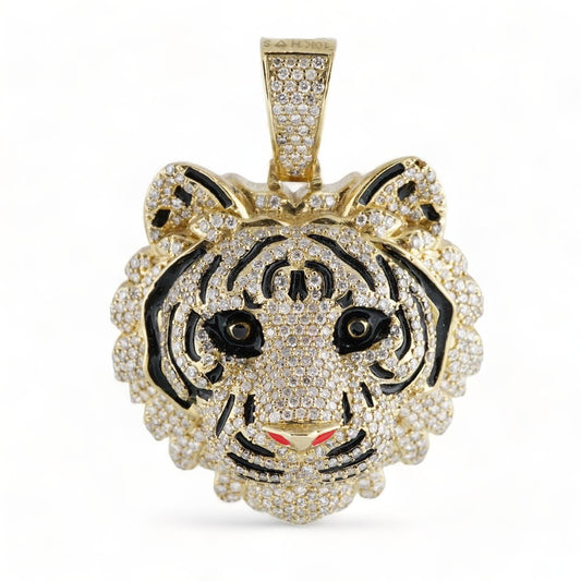 10k Gold Diamond Tiger Pendant image 1
