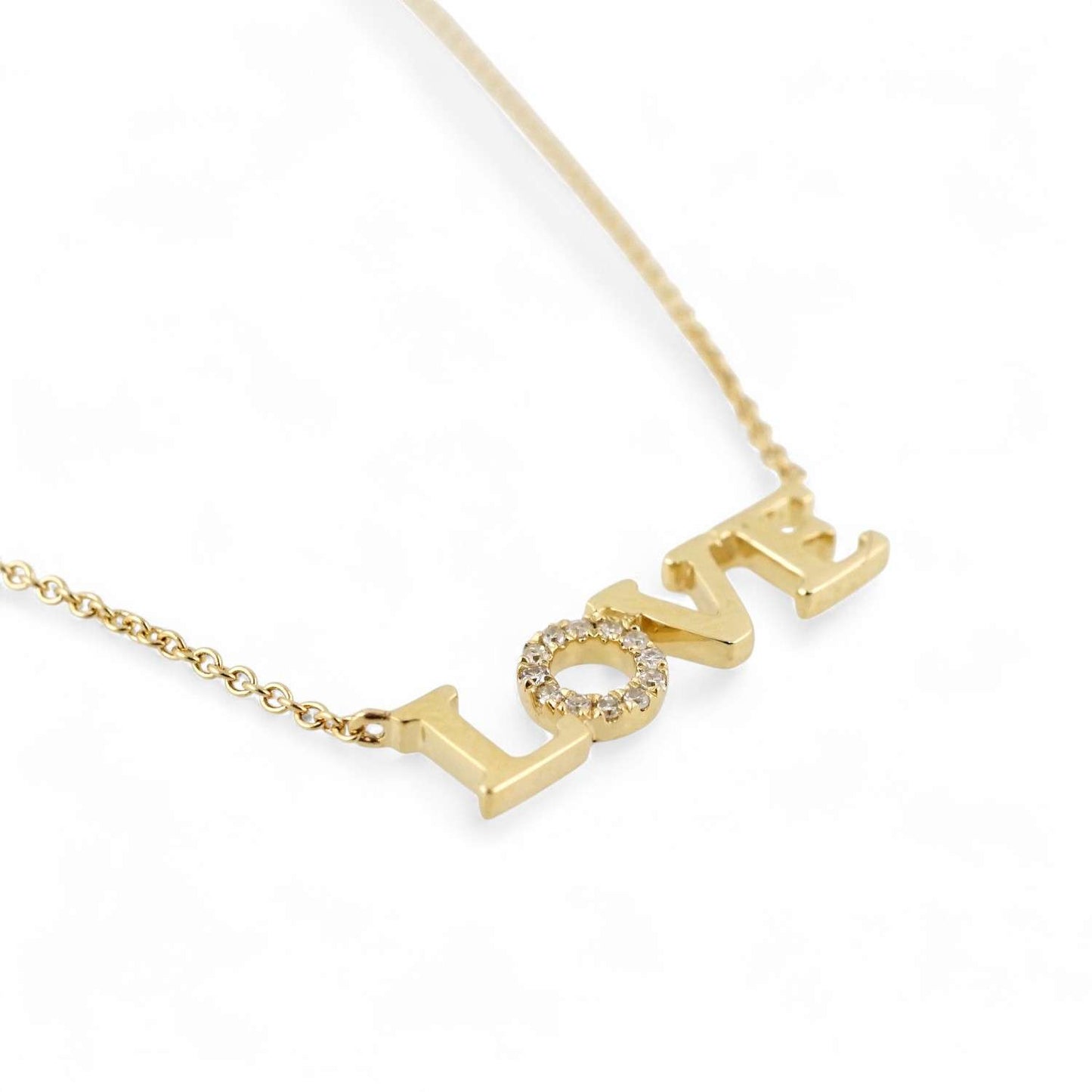 14k Yellow Gold Diamond Love Word Chain image 2