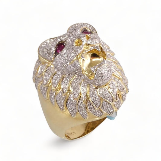 10k Gold Diamond Lion Head Ring for Men image 0
