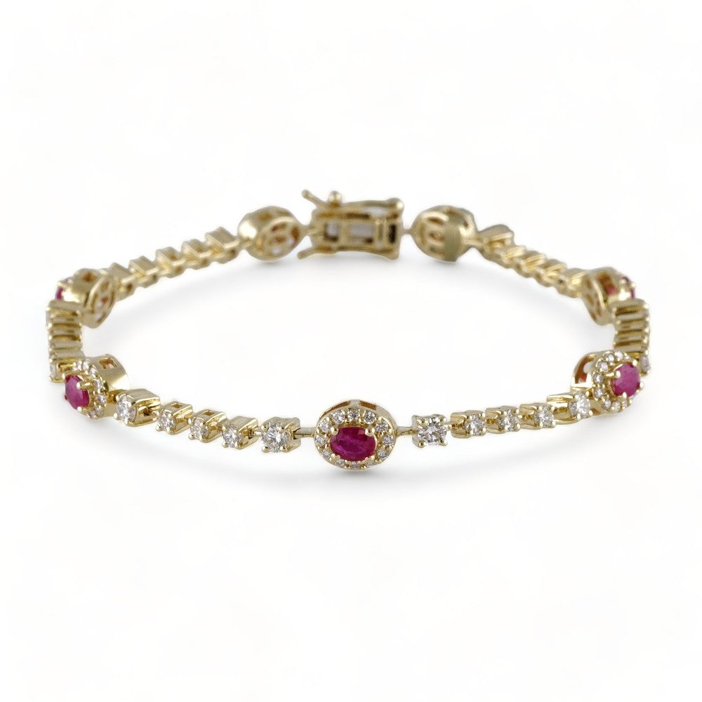 14k Yellow Gold Diamond Oval Red Stones Bracelet image 0
