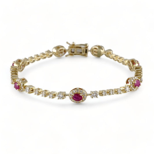 14k Yellow Gold Diamond Oval Red Stones Bracelet image 0