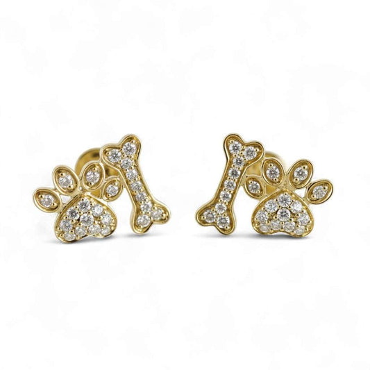 14k Yellow Gold Diamond Paws Stud Earrings image 0