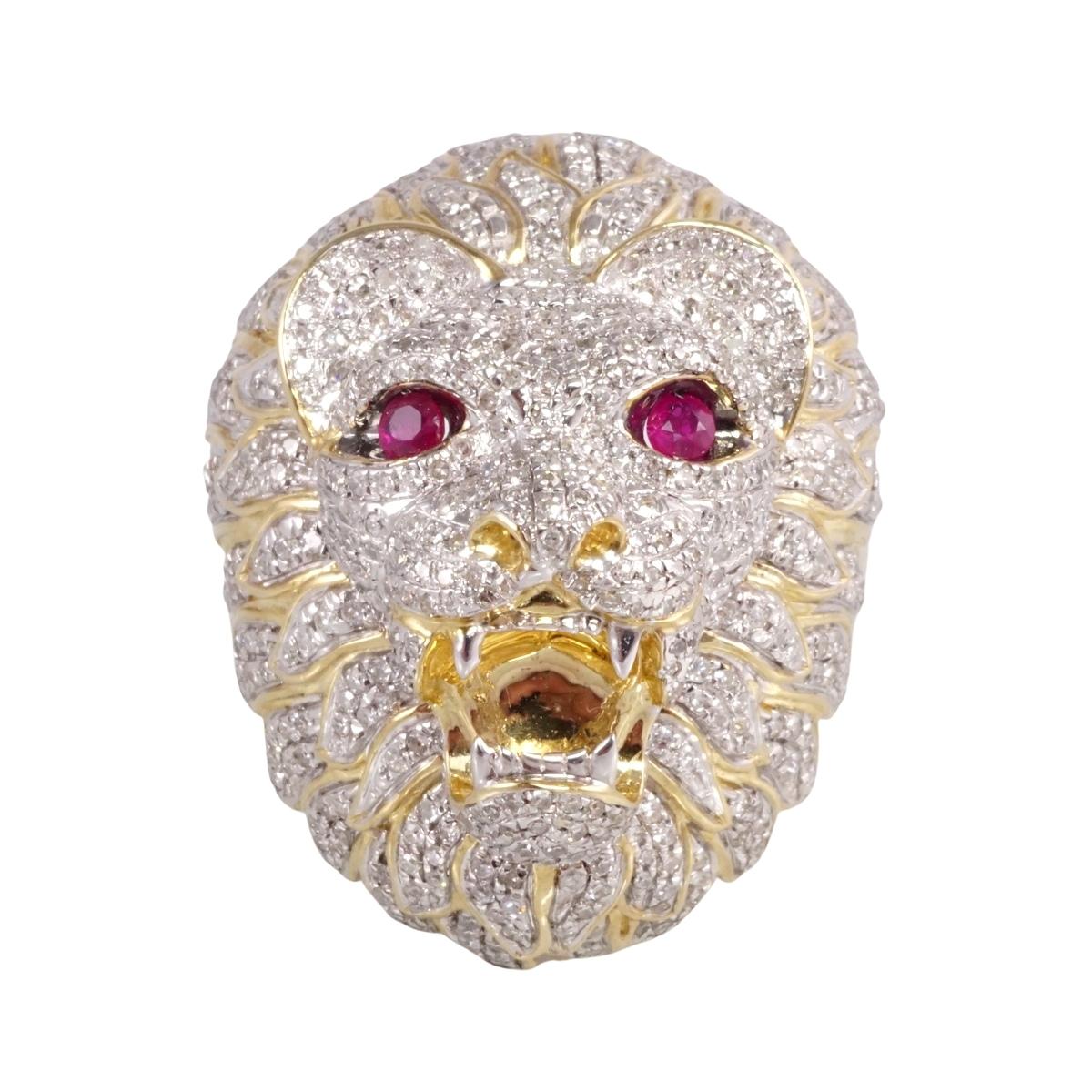 10k Gold Diamond Lion Head Ring for Men image 2