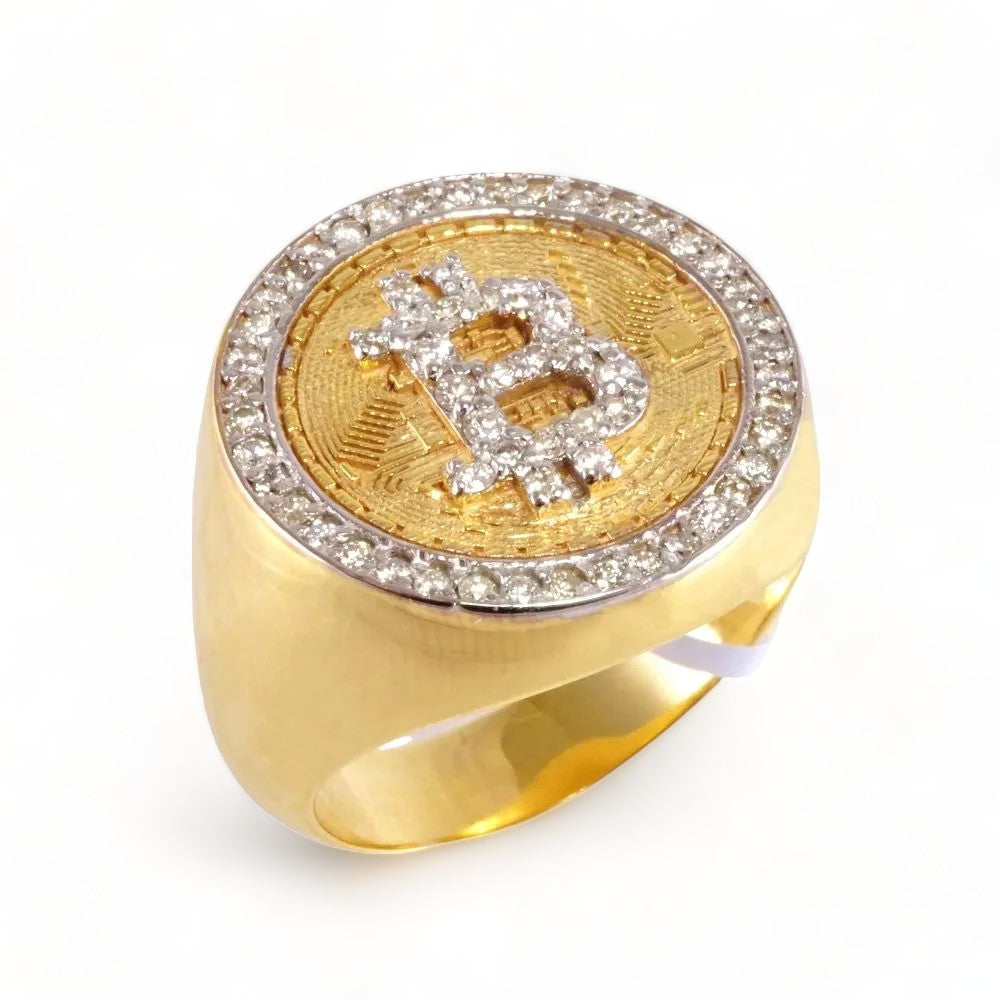 14k Yellow Gold Diamond Bitcoin Ring image 0