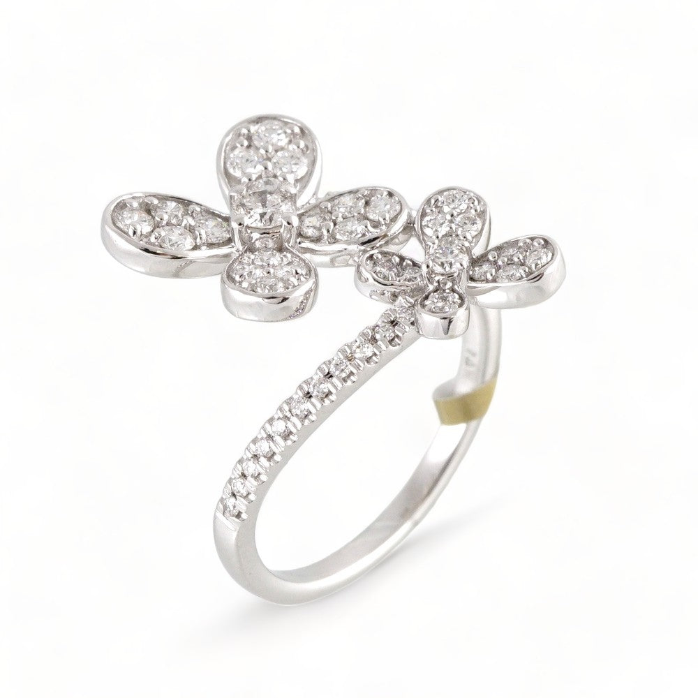 14k White Gold Diamond 2 Flowers Ring image 0
