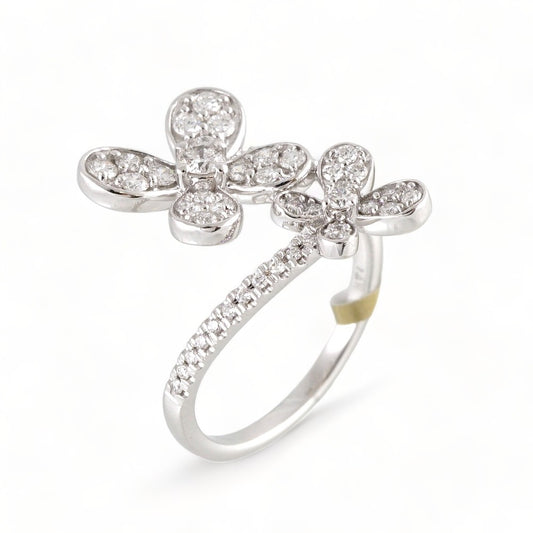 14k White Gold Diamond 2 Flowers Ring image 0