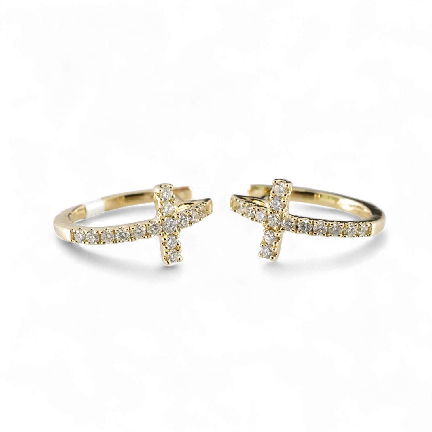 14k Yellow Gold Diamond Cross Studs image 0