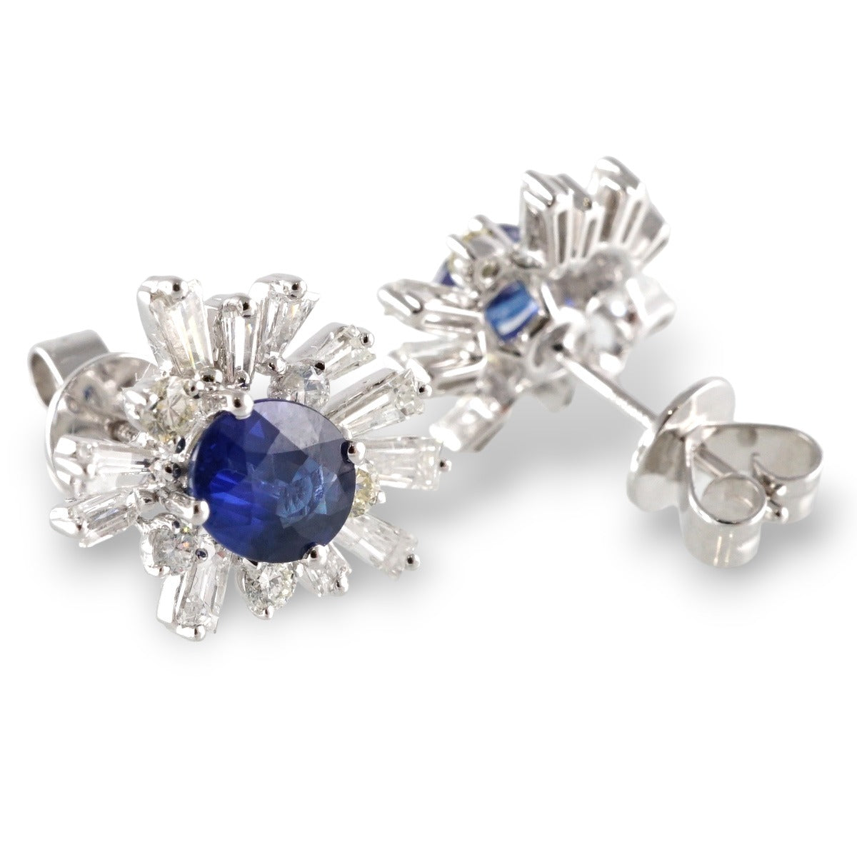 14k White Gold Diamond Sapphire Earrings image 1
