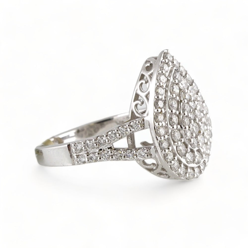 14k White Gold Diamond Almond Ring image 1