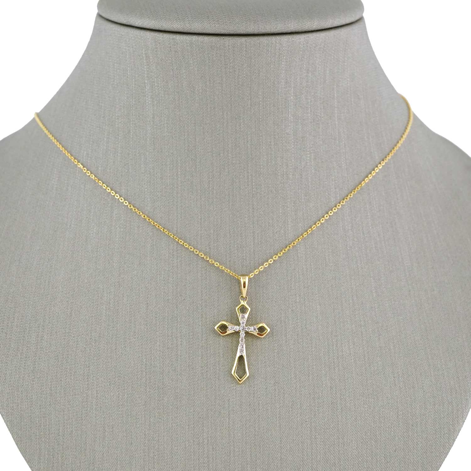 14k Yellow Gold Diamond Cross Chain image 0