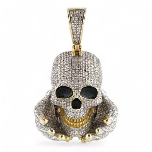 10k Yellow Gold Diamond Skull Pendant image 1