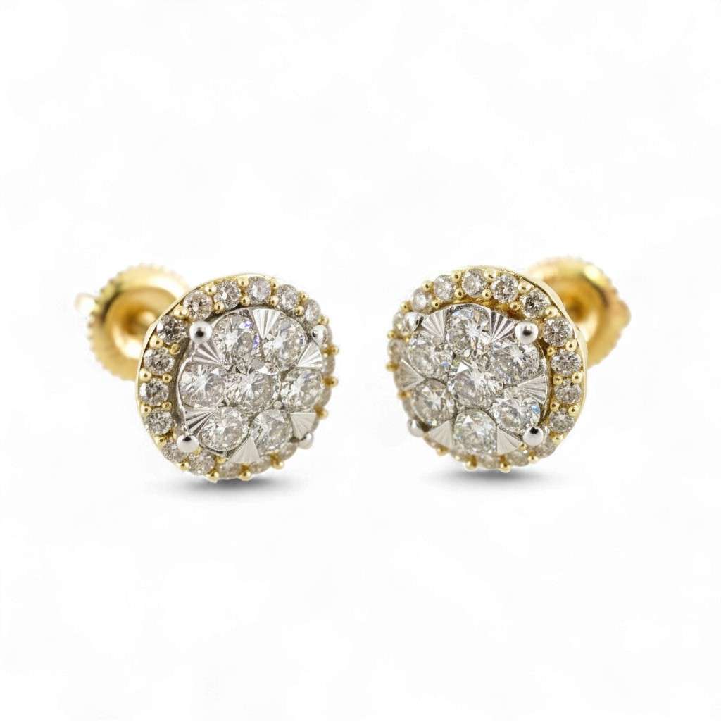 14k Yellow Gold Diamond Round Stud Earrings image 0