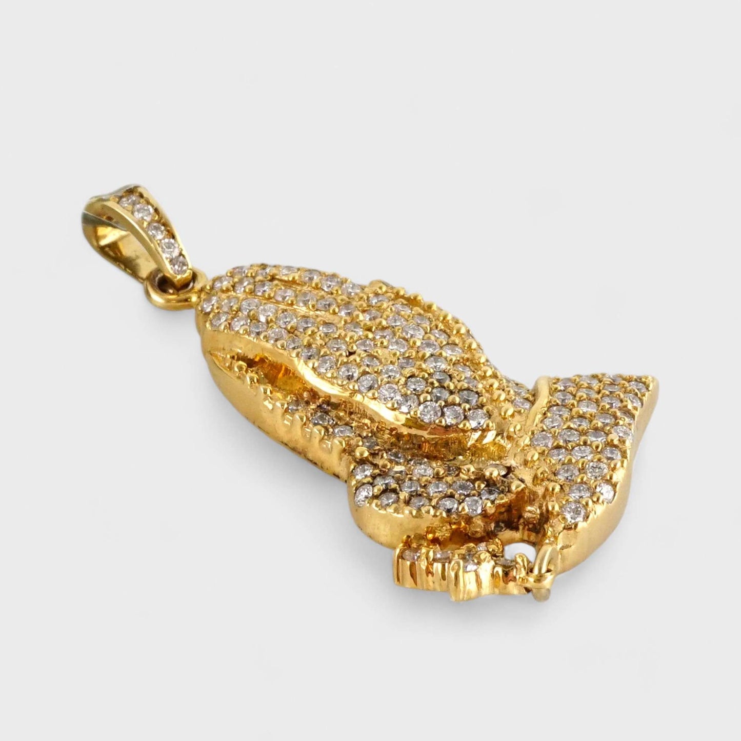 14k Yellow Gold Diamond Prayer Hands Pendant image 2