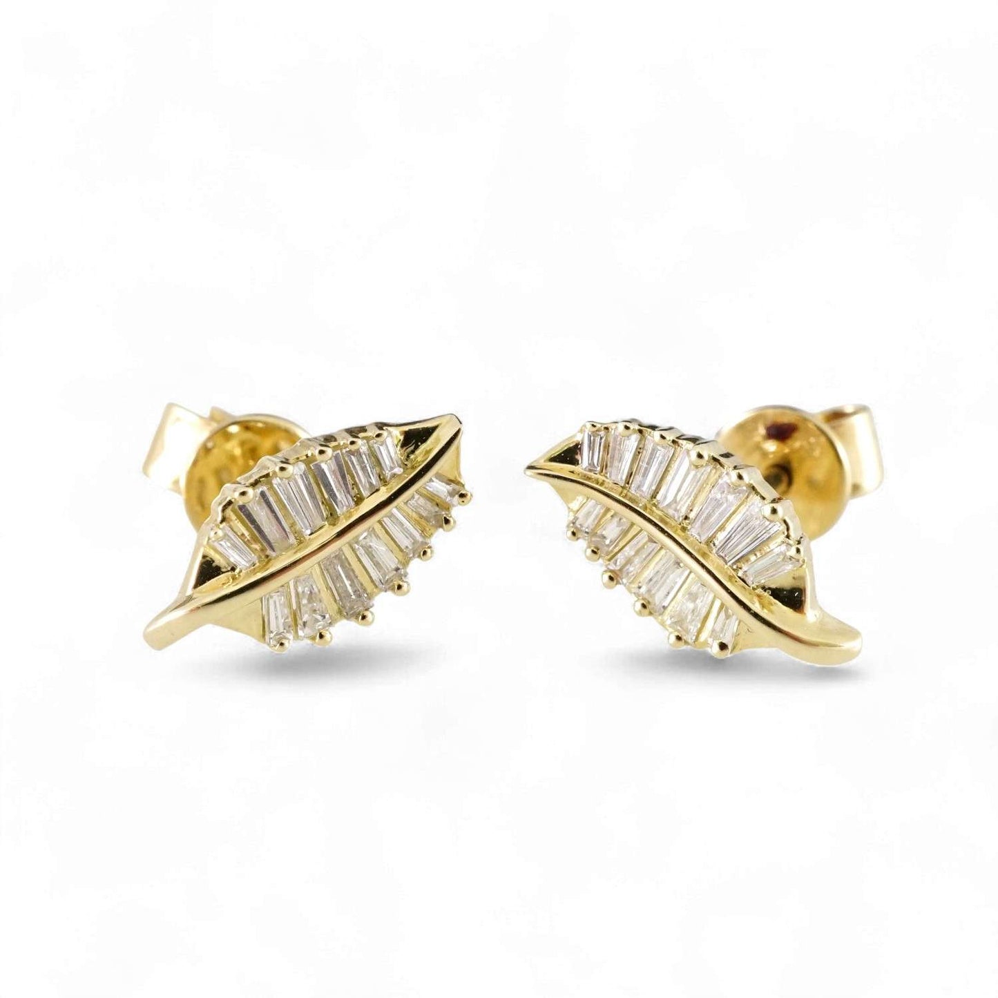 14k Yellow Gold Diamond Leaf Earrings image 0