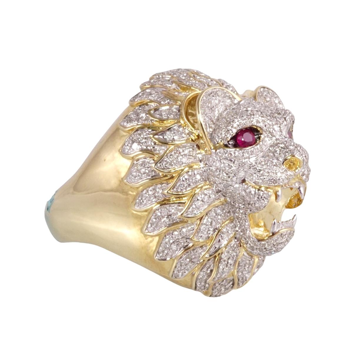 10k Gold Diamond Lion Head Ring for Men image 1