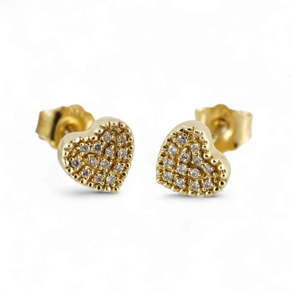 14k Yellow Gold Diamond Heart Studs image 0