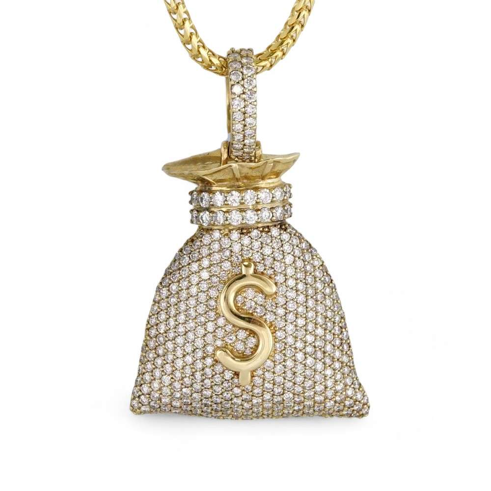 14k Yellow Gold Diamond Money Bag Pendant image 0