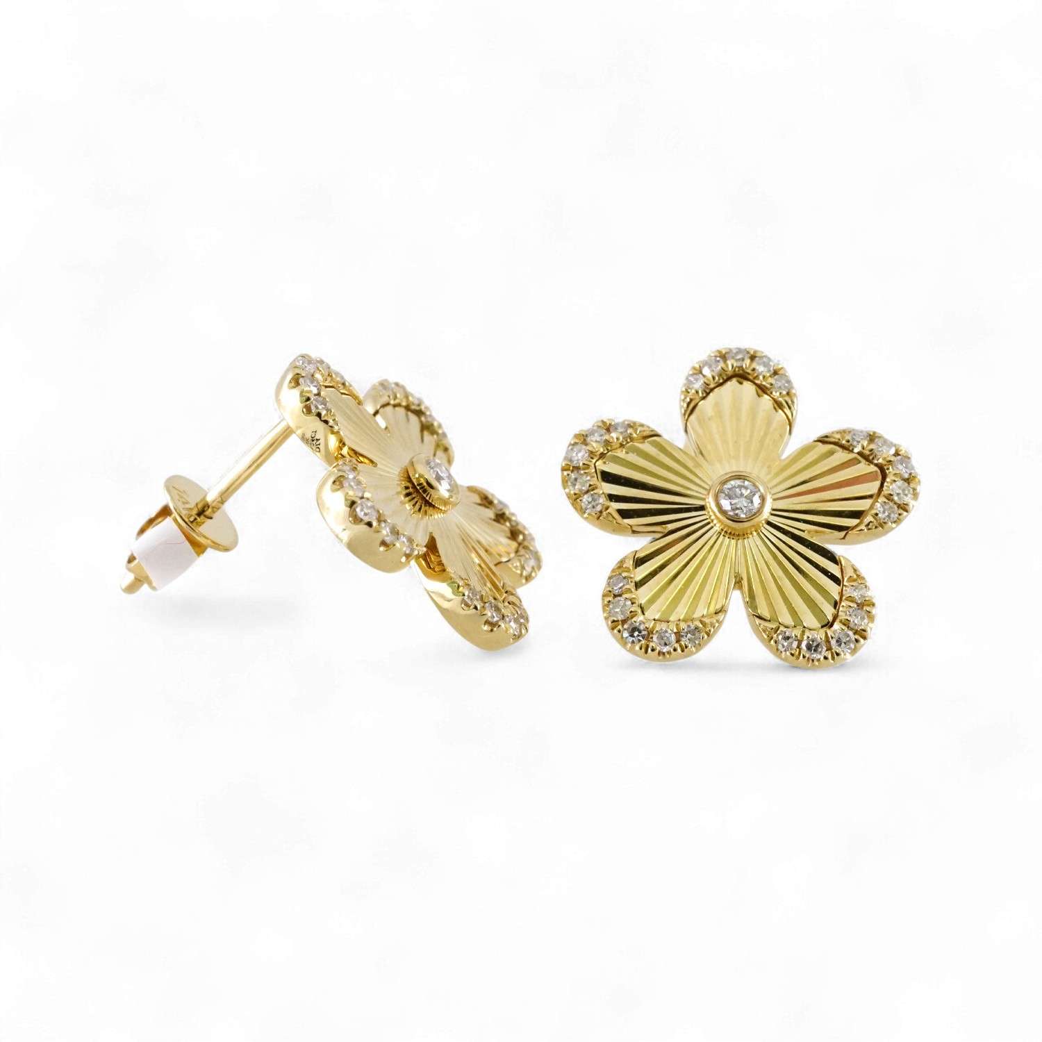 14k Yellow Gold Diamond Flower Earrings image 2