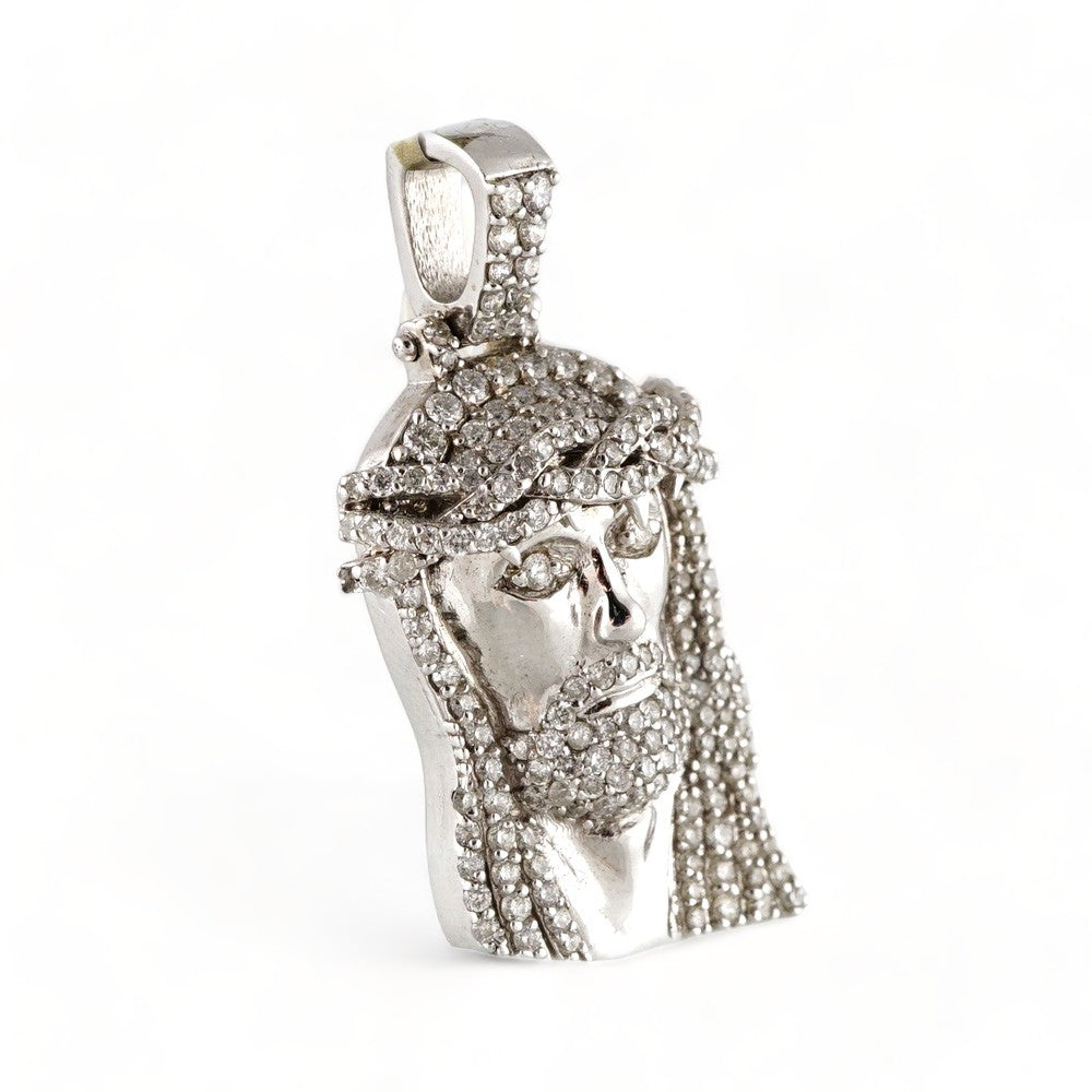 14k White Gold Diamond Jesus Face Pendant image 2