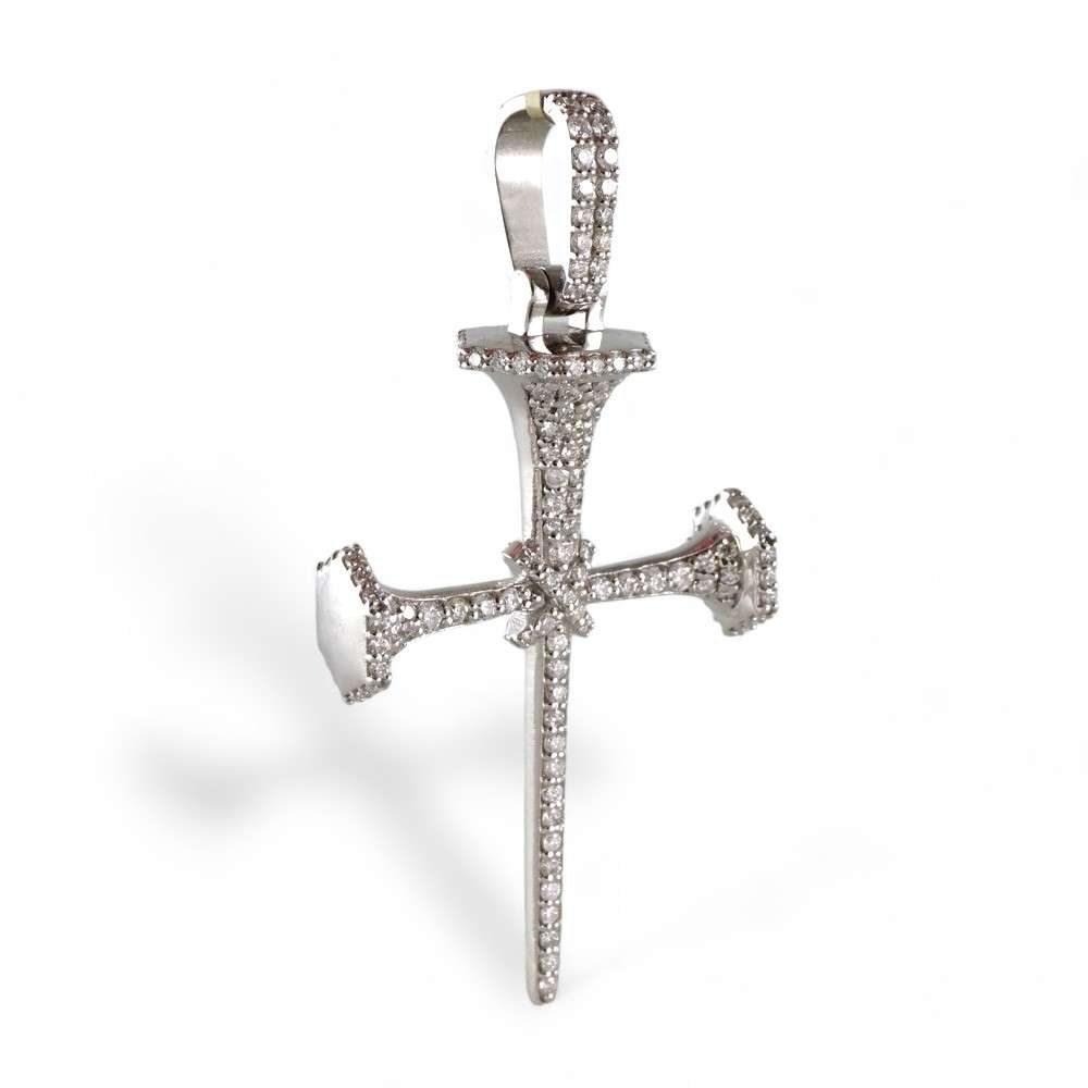 14k Gold Diamond Cross Pendant - White image