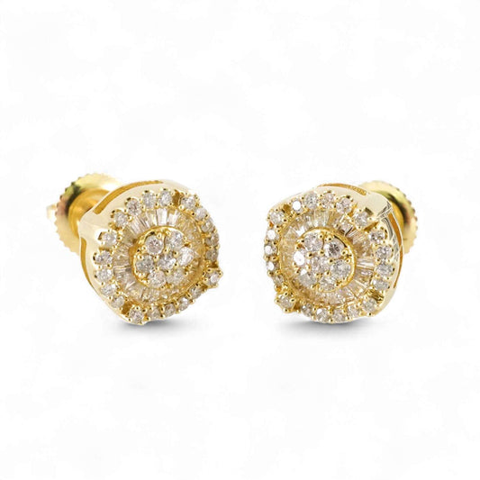 14k Yellow Gold Diamond Round Earrings image 0