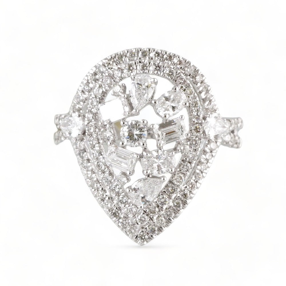 14k White Gold Diamond Almond Ring image 2