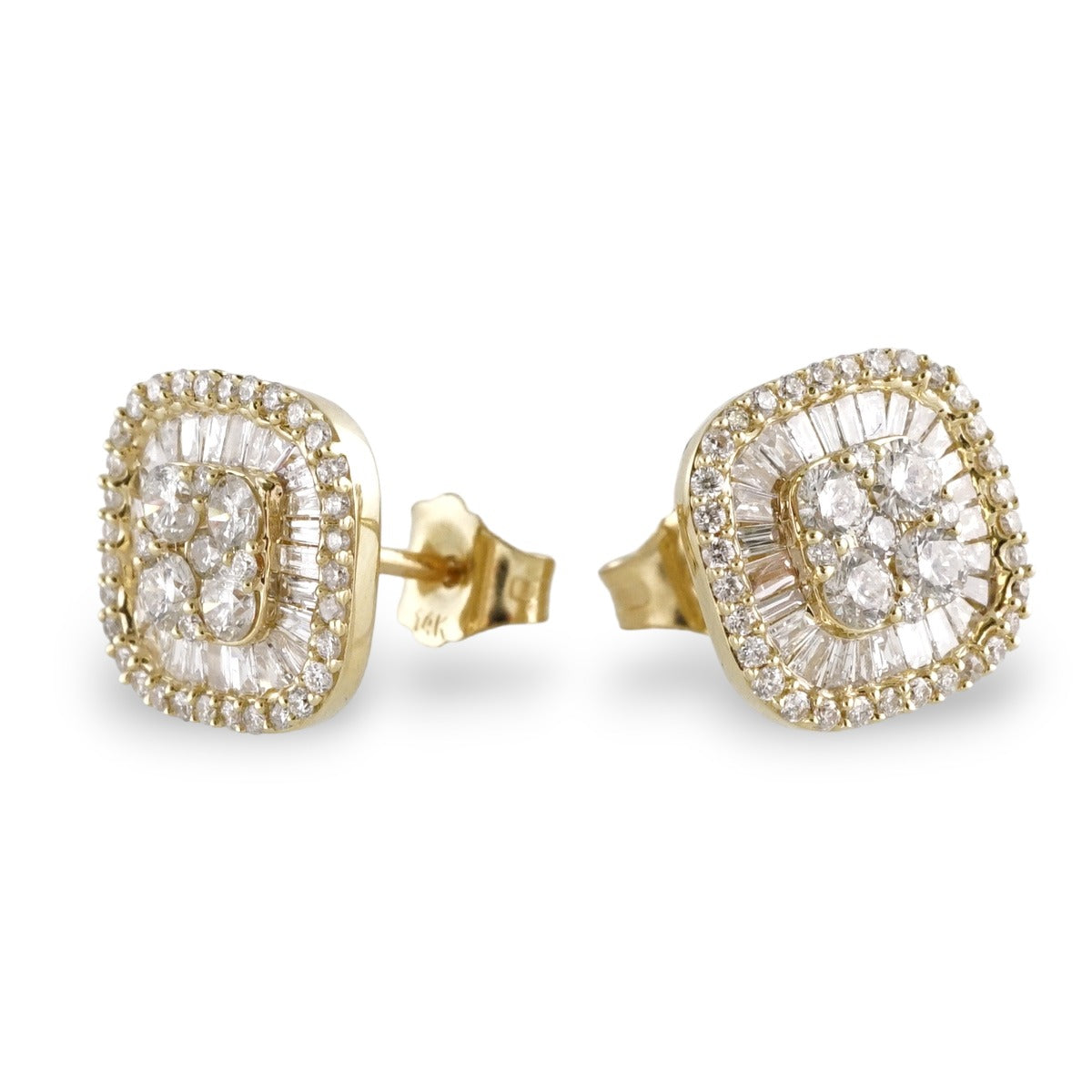 14k Gold Diamond Square Stud Earrings image 2