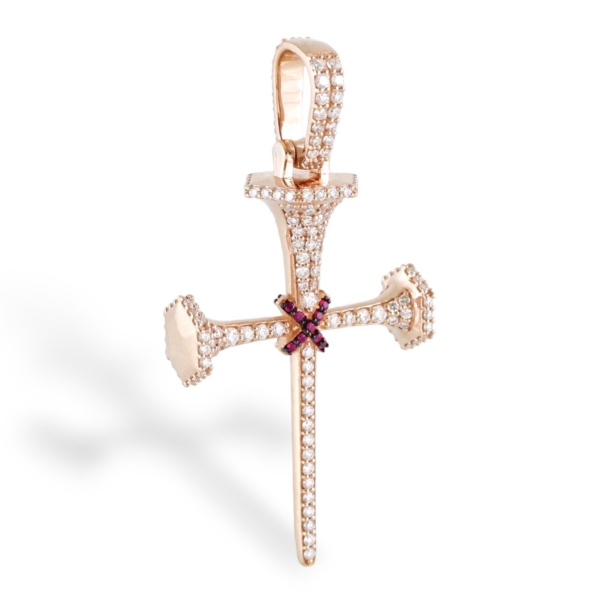 14k Gold Diamond Cross Pendant - Rose image