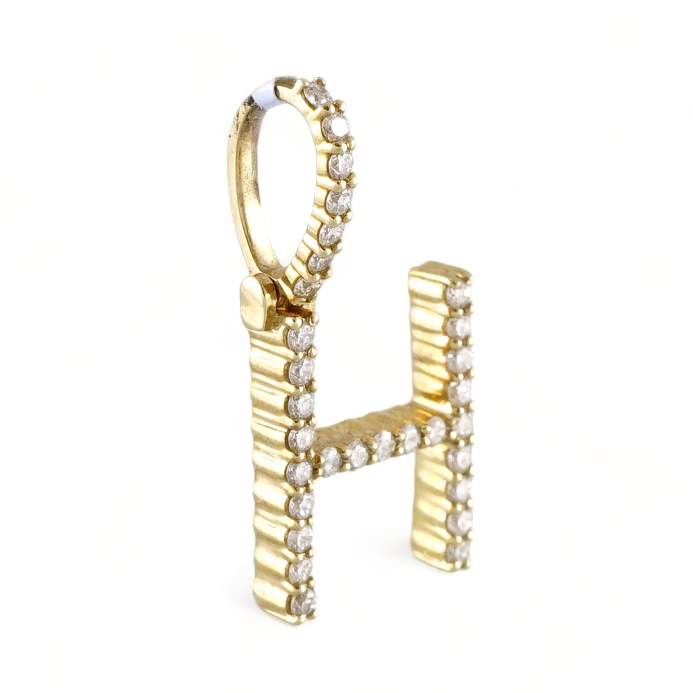 10k Yellow Gold Diamond "H" Initial Pendant image 0