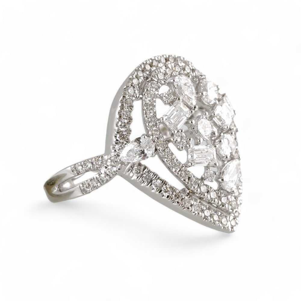 14k White Gold Diamond Almond Ring image 1