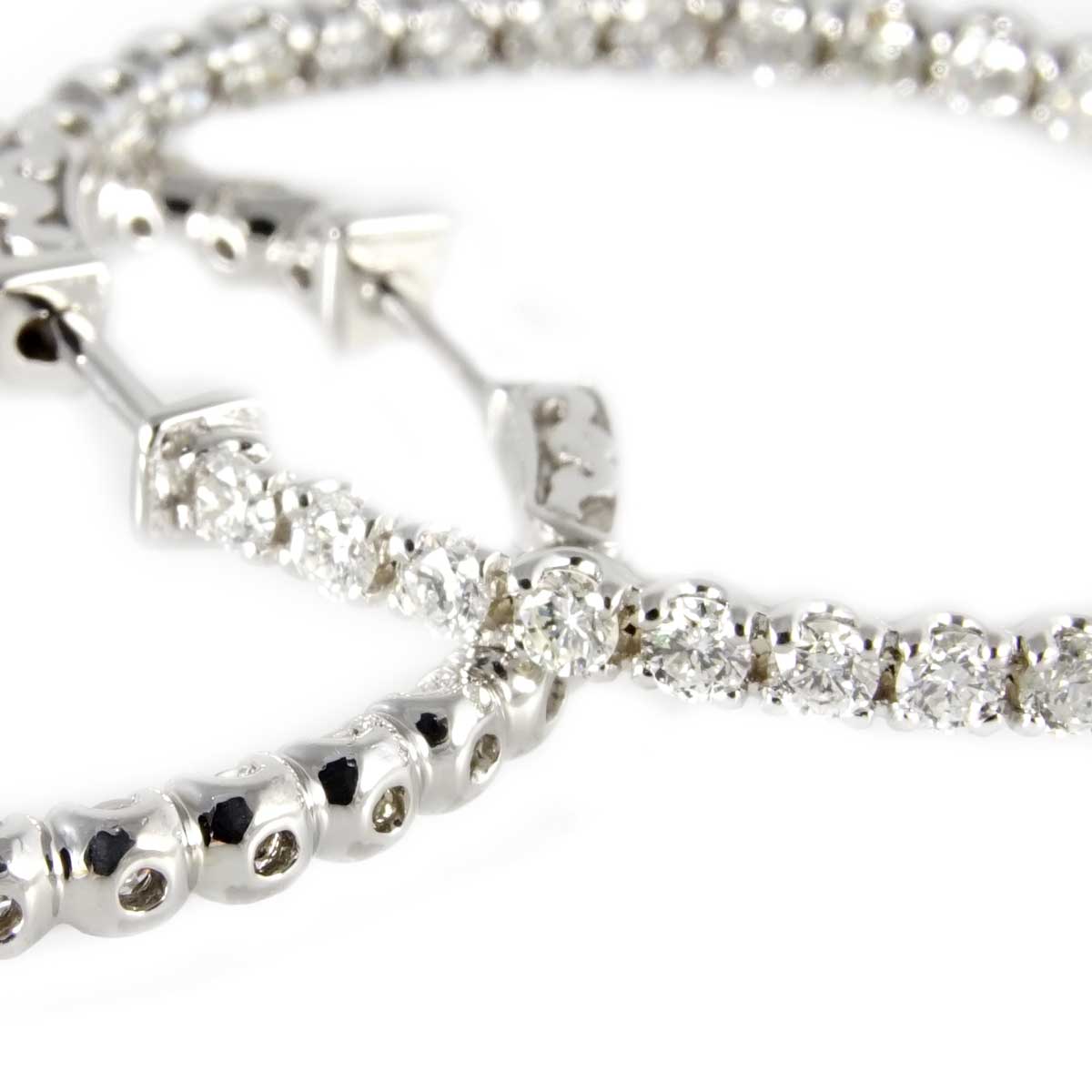 14k Diamond White Gold Hoop Earrings image 2