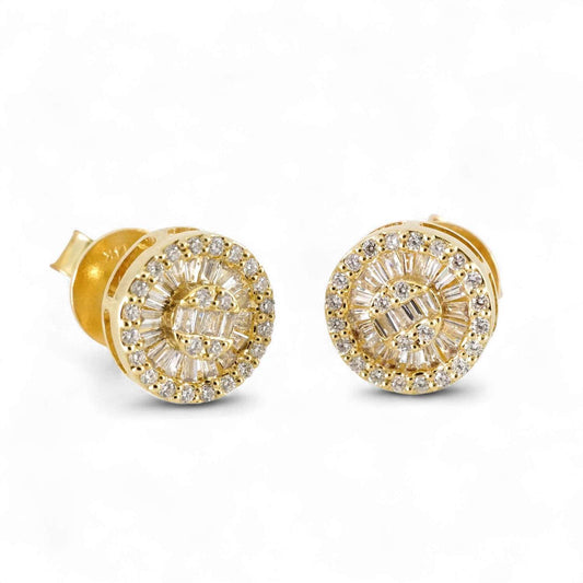 14k Yellow Gold Diamond Round Earrings image 0