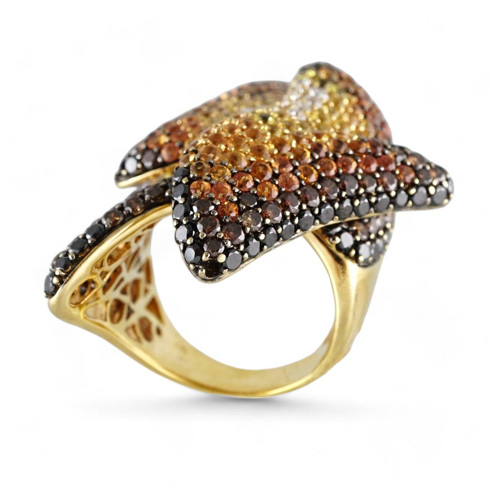 18k Yellow Gold Color Diamond Flower Ring image 1