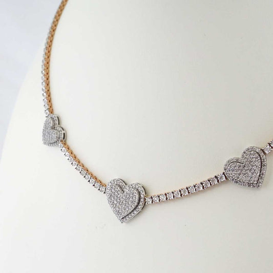 10k White & Rose Gold Diamond Tennis Heart Chain image 1