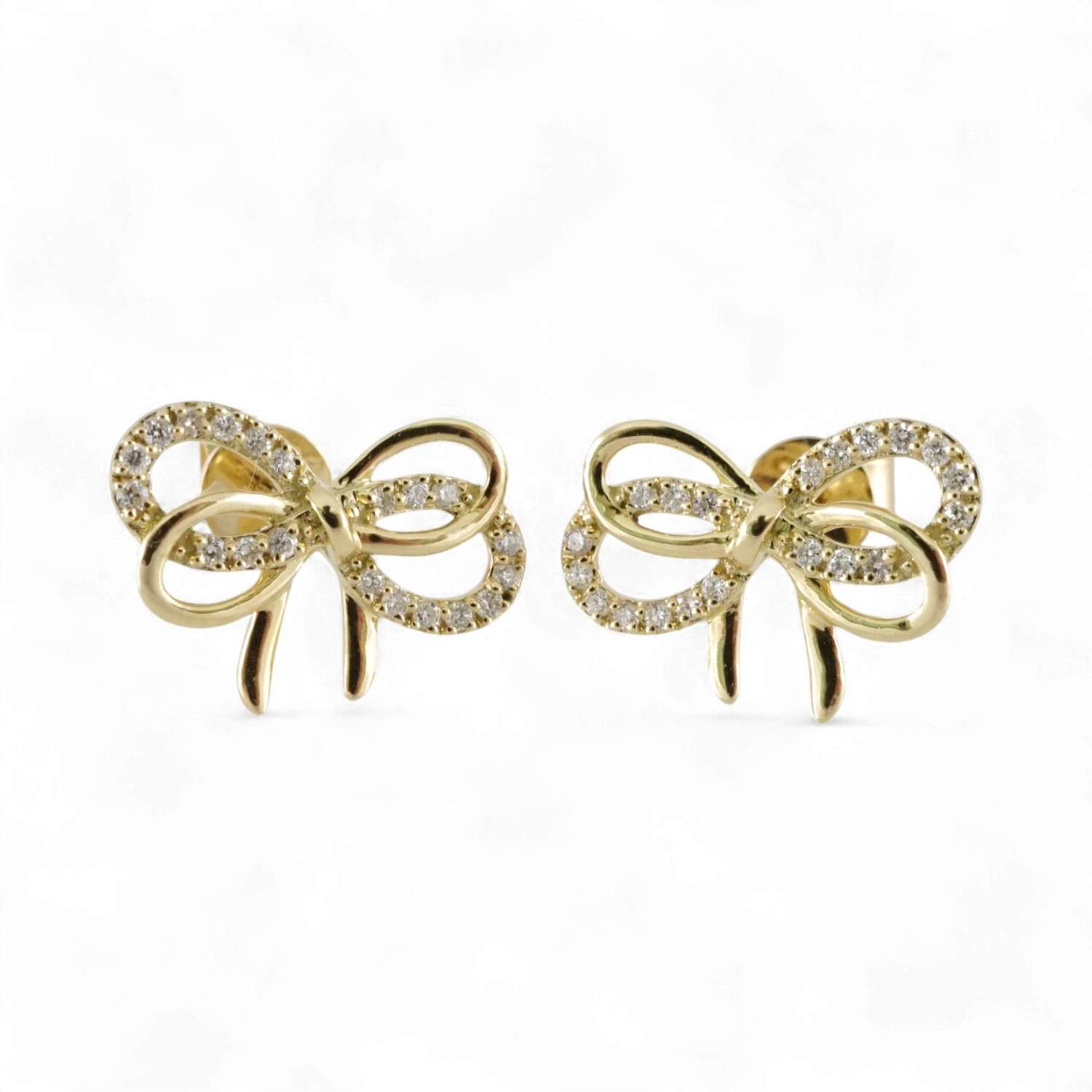 14k Yellow Gold Diamond Ribbon Earring image 0